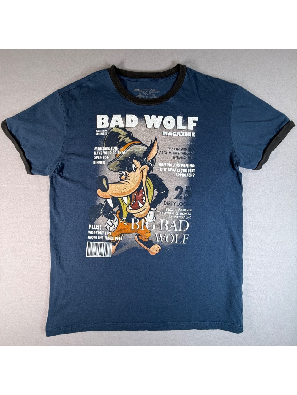 Disney Studio Collection Big Bad Wolf Men’s L Blue Ringer Three Little Pigs Tee